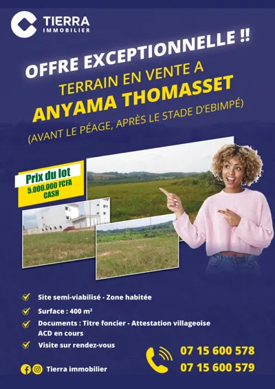 Terrain semi-viabilisé 400m² — Anyama Thomasset