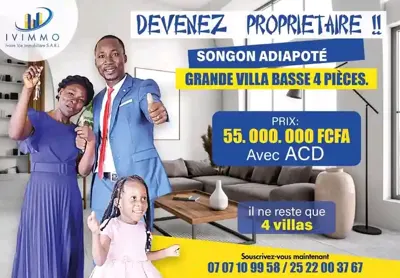 VENTE D’UNE VILLA BASSE 4 PIÈCES INDIVIDUELLE À SONGON ADIAPOTE