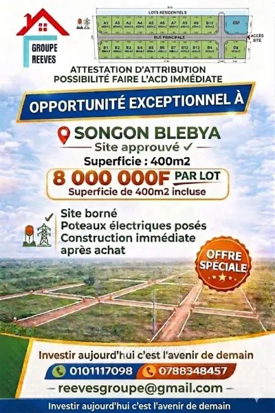 Terrain 400 m² — Songon Blébya